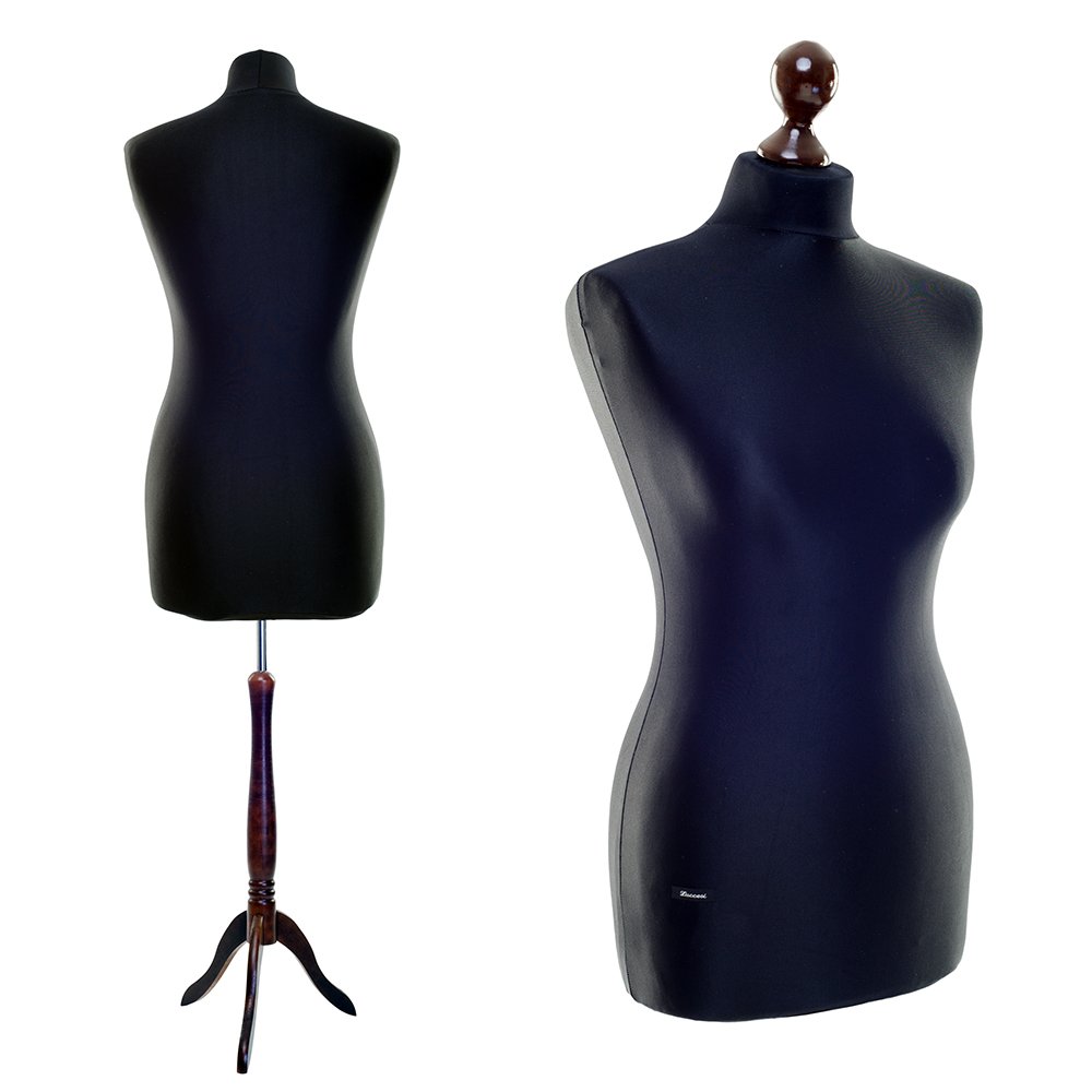 Maniquí de mujer con funda intercambiable negra LUCCESI y base de madera wengué estable