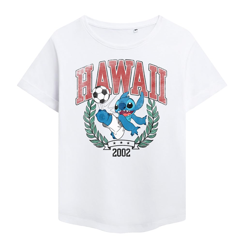 Disney Lilo and Stitch Stitch Ball Ladies Fashion T Shirt, White, Medium