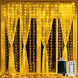 Ollny Curtain Lights 300LED 9.8ftx9.8ft, Connectable IP67 (Warm White)