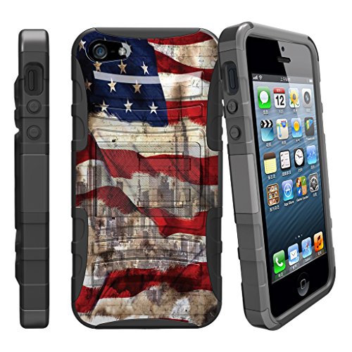 MINITURTLE (APIP5SEMTMCBIM469F) iPhone SE Holster Case| iPhone 5 & 5s case [Clip Armor] by Miniturtle - 2 Layer Hard Case Exterior Shock Resistant Corners + Kickstand + Belt Clip - American Flag NY