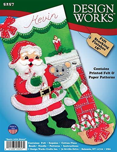 Image of Design Works Crafts Santa with Mouse Felt Stocking Kit, Green Red, by The Yard