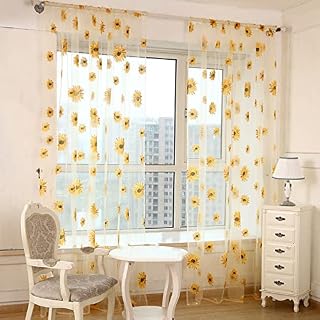 Ardorlove Voile Curtains Sunflower Patterned Semi-Sheer Rod Pocket Net Curtains for Living Room Bedroom Kitchen Balcony Coffee Windows Doors Spring Summer Home Decor 39.4 x 78.7 Inch 1 Panel