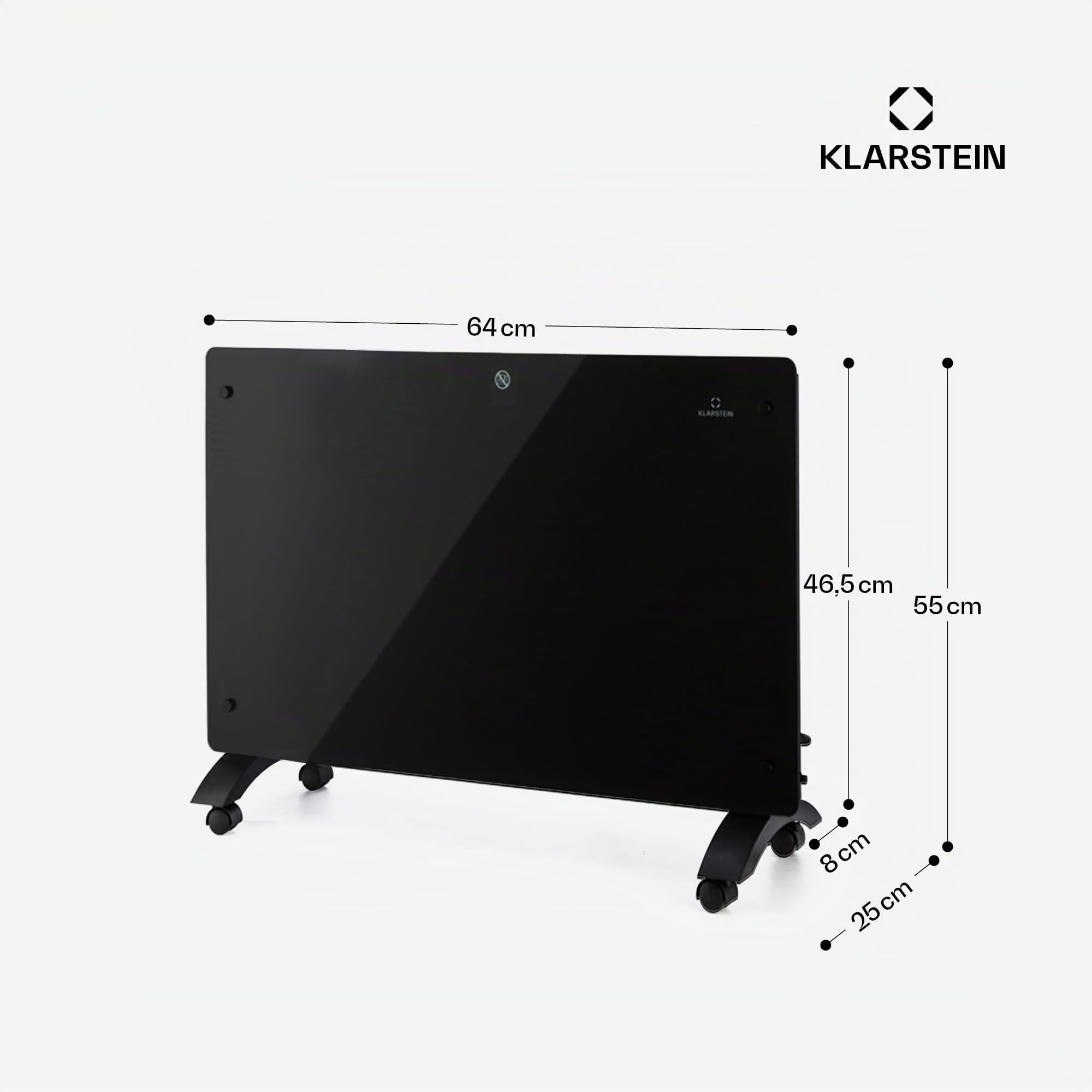 Klarstein Radiador Electrico Bajo Consumo, Estufa Montaje para Pared y de Pie, Protección Sobrecalentamiento y Termostato, Radiadores Bajo Consumo Electricos, Caleffación 1500W sin Emisiones