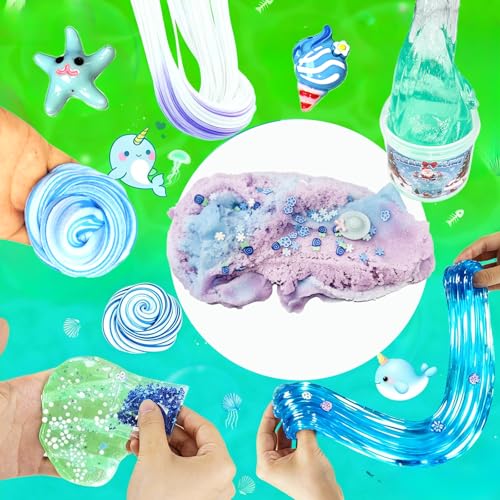 KUALUDJIT 8 Pack Summer Butter Slime Kit for Girls and Boys,Party Favors Stretchy and Non-Sticky, Stress Relief Toy,Soft DIY Slime for Kids Birthday Gift Christmas Stocking Stuffers