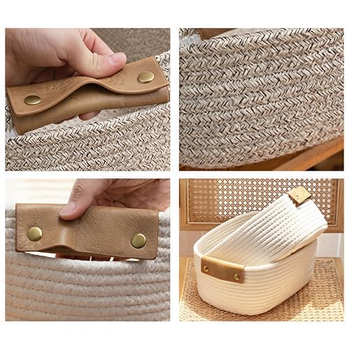 Aufbewahrungskorb Bad, Aufbewahrungskorb Geflochten, Aufbewahrungskörbe Bad Kinderzimmer, Körbe für Regalkorb Klein Aufbewahrungskorb Baumwolle Organizer Wohnzimmer (Beige, 32 * 24 * 13cm)