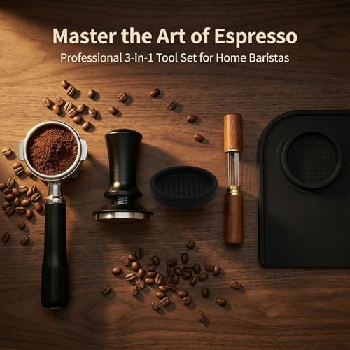 Miniatura 9 de Rkixlix Tamper Prensadores De Café 51mm Con Muelle 3-En-1 Tamper Alfombrilla Y Con Herramienta Wdt 6 Agujas Inoxidables Distribuidor Cafe Accesorios De Café Kit Barista Para Prensar Café Espresso