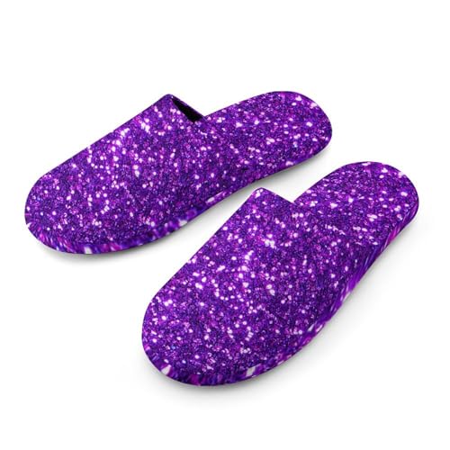 Purple Glittery Sparkles Women's House Slippers Soft Cotton Indoor Slip-On Slippers