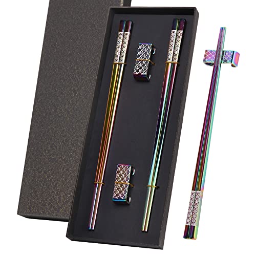 5 Paia Bacchette Acciaio Inossidabile, Bacchette Sushi Acciaio,Alta Giapponese Qualità Lusso, Bacchette Sushiriutilizzabile Ecologico E Sicuro Set Regalo (Bacchette Cinesi