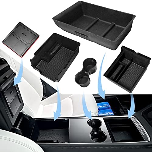 XINTUO 3PC Upgraded Center Console Organizer Tray Cup Holder Compatible for Tesla Model 3 Model Y Accessories 2023 2022 2021 Under Seat Organizer Tray
