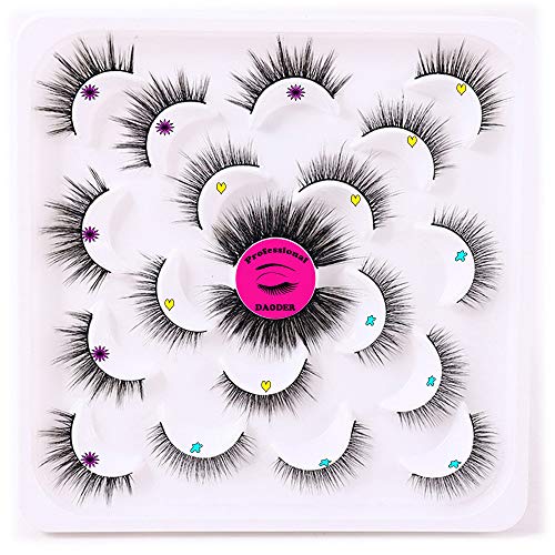 DAODER 10 Pairs False Eyelashes Natural Look Long & Short Fluffy Wispy Fake Eyelashes Variety Faux Mink Lashes Pack for Women's Makeup