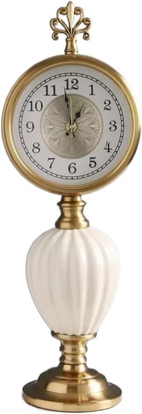 Mantle Clock Creative Light Luxury Ceramic Metal Clock High-Grade Silent Decorative Clock European Vintage Clock Ornaments Desk Clock Vintage Mantel Clock (Color : Brass)