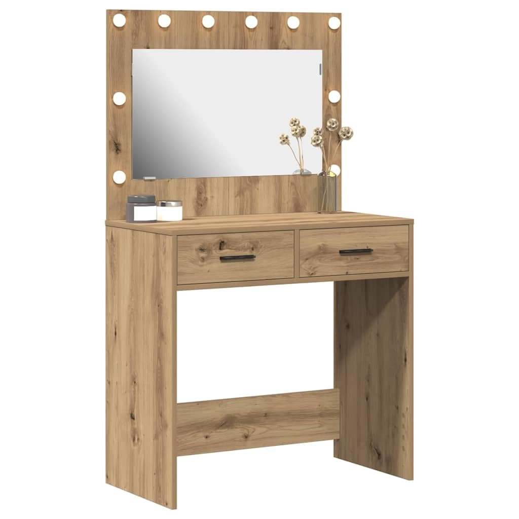 vidaXL Toaletka Dąb rzemieślniczy 78,5 x 41 x 135 cm | Wiele miejsca na przechowywanie Twoich rzeczy w zorganizowany sposób, LED-y wokół lustra,