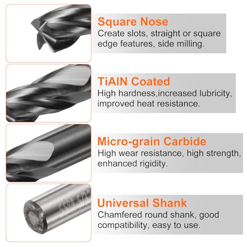 Image of HARFINGTON Carbide Square Nose End Mill Bit 5 /32 inch Cut Dia 4 Flutes TiAlN Coated Milling Cutter for Hardened Steel Metal (5 /32 inch Shank 5 /16 inch Cut Length 2 inch Long 30 Degree HRC53-55)