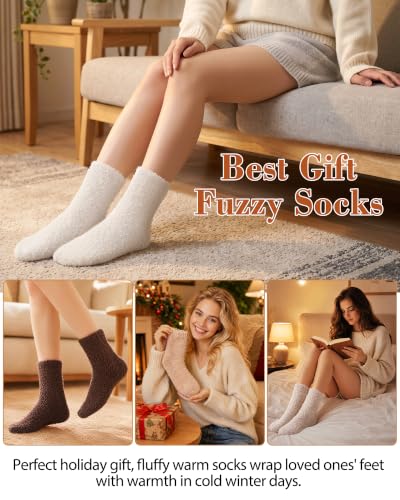 5 Pairs Fuzzy Socks for Women, Solid Color Fluffy Warm Winter Slipper Socks - image 7