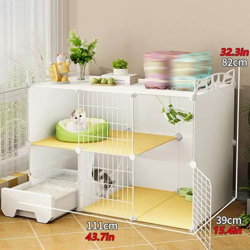 Parc à chat modulable avec bac à litière blanc 44x15