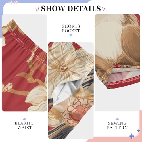 ZZXXB Monkey Peony Flower Boys Long Pants Soft Trousers Elastic Waist Kids Lounge Bottoms with Pockets S-XL4