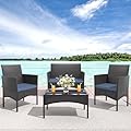 Knnbxa 4-Piece Patio Furniture Set Outdoor Rattan Furniture Patio Conversation Set for Patio, Backyard, Porch, Poolside w/Coffee Table-Dark Blue