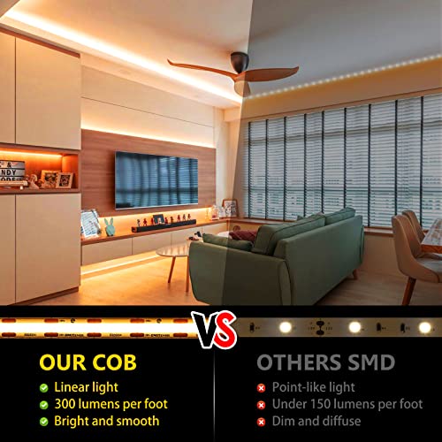 Image of EMITEVER COB LED Strip Lights Warm White, 2700K Tape Light Premium High Density, DC 24V, 305+Lumens /ft, 1200LEDs /Spool, Ra 90+, 8.2ft, 3W /ft, UL Listed 5 Year Warranty (Power Supply Sold Separately)