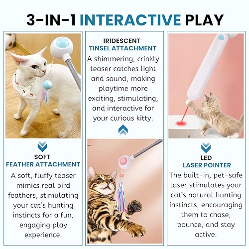 Image of Foodie Puppies Retractable Cat Teaser Wand Toy with Laser Light, Feather Bell Refills & Colorful Tassels for Cats & Kittens | Adjustable, Recycling Design | Interactive Toy for Playing & Pouncing