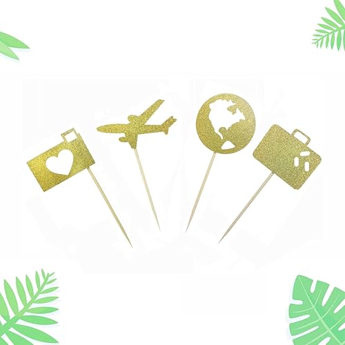 Miniatura 9 de Morndew 24 piezas de decoración de viaje para cupcakes, mapa de avión, corazón, corazón, decoración para tartas para el mundo que espera viajes,