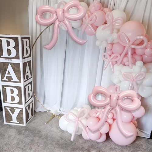 Image of 4 Pcs Light Pink Bow Balloons Bow Party Decorations for Girl Women Bow Birthday Decorations Giant Pastel Pink Bow Balloon for Graduation Baby Shower Bridal Wedding Decor Bachelorette Party Supplies
