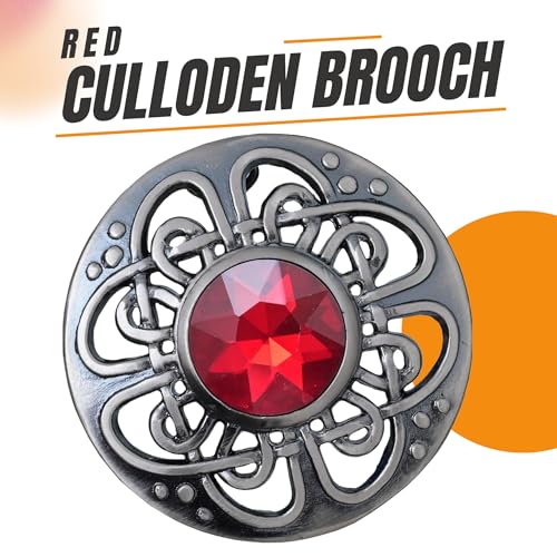 Image of Elegant Culloden Plaid Brooch - Scottish Kilt Fly Plaid Brooch Intricate Celtic Knot in Pewter with Gemstone 3-Inch Diameter - Ideal for Scottish Kilts & Formal Wear