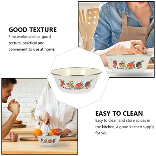 Hemoton Home Decor Wedding Decor 2Pcs Vintage Style Enamel Bowl Oil Pot With Cover Enamel Mixing Bowl Large Salad Serving Bowl Soup Basinsthickened Vegetable Basin (Beige) Home Décor Wedding Decor #TOP5