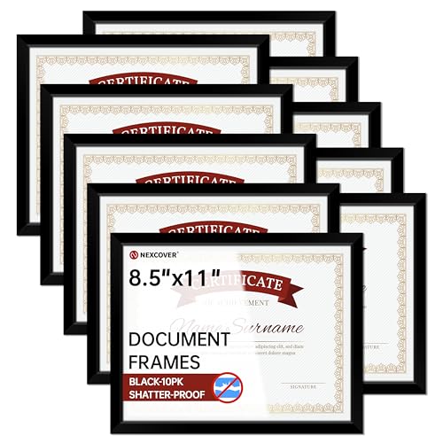 NEXCOVER Diploma Frame Black 10 Pack 8.5 x 11 Certificate Frame with HD Plexiglass 8.5 by 11 Picture Frames for Documents Photos Posters Artworks Horizontal and Vertical Wall Display