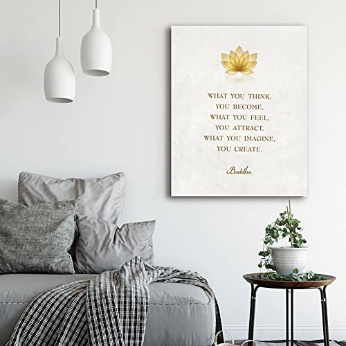 What You Think You Become Buddha Quote Canvas Wall Art Print Painting , Lotus Flower Buddhism Wall Decor For Yoga Studio Therapy Buddha Room, Zen Meditation Gift,Read To Hang Framed 12X15 In #TOP1
