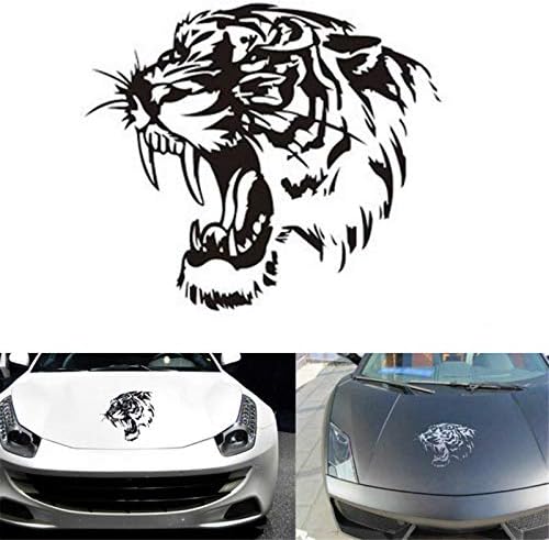 Tiger Head Black Cool Car Hood Styling Auto Decorative Motorcycle Sticker Car Bumper Sticker, 11 inches - Car Window Hood Decal, Truck