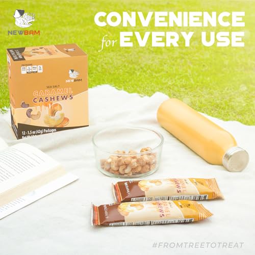Image of NEWBAM Sea Salt Caramel Cashews - 12 Individual Packs - Sweet & Salty | Real caramel & sea salt. Vegan. 12g net carbs, 4g protein. Dessert-worthy, gift-ready, always fresh.