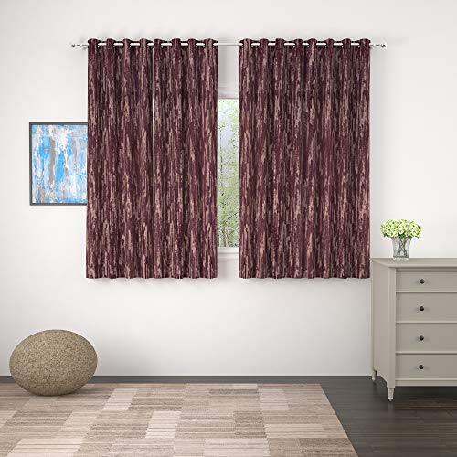 Image of Story@Home Bloom Collection Jacquard Lavish and Modern Rich Textured Solid 4 Piece Eyelet Ring top Window Curtain for Bedroom and Hall - 5 Feet, Rough Magenta