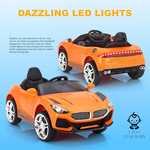 Image of Little Rides Battery Operated Car for Kids, Ride on Toy Car with Music & Light | Baby Big Jeep Rechargeable Battery | Kids to Drive 1 to 5 Years Boy Girl (Orange)