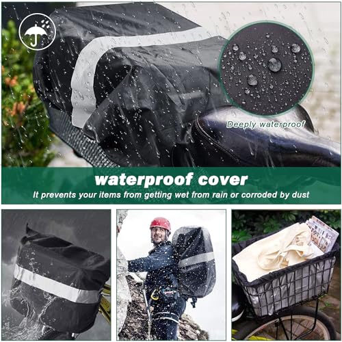 FAELNK Fahrradkorb Regenschutz Gepäcknetz Mit Reflektorstreifen - Wasserdichte Abdeckung für Die Meisten Fahrradkörbe - Schwarz
