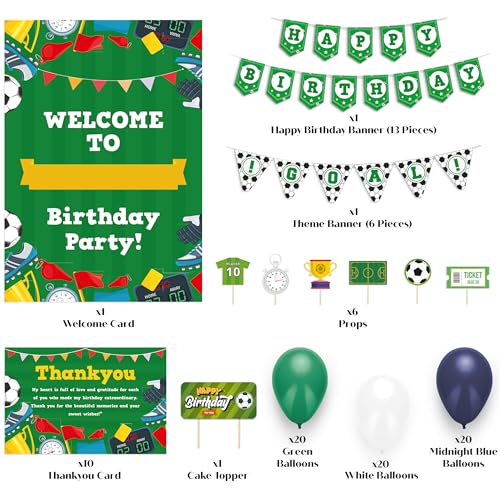Image of Just Party Football Theme Birthday Decoration - 99 pcs Happy Decoration Kit for Kids | Soccer Theme Decoration Items for Boys & Girls| Balloons for Props, Cake Topper