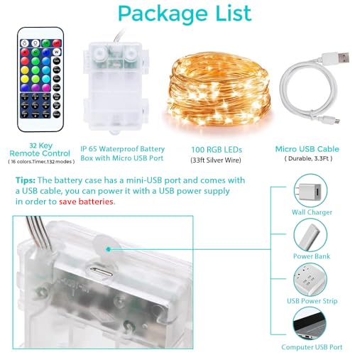 image for OMIKA LED Fairy Lights 33ft 100 LEDs Battery Operated String Lights Ha