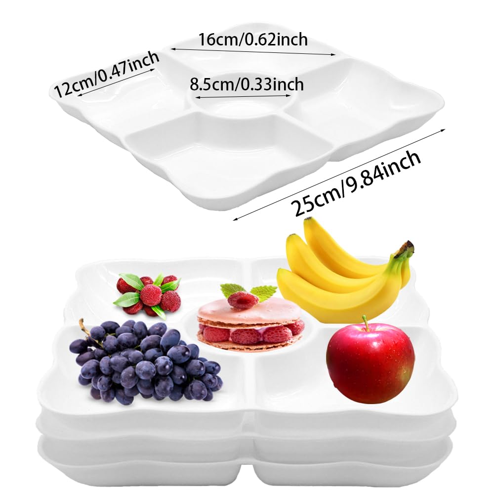 Chstarina Vassoio per Snack con Scomparti, Piatti per Frutta, Piatti di Plastica Riutilizzabili, Vassoio per Alimenti, per Caramelle Frutta Snack Frutta Secca, 4 Pezzi