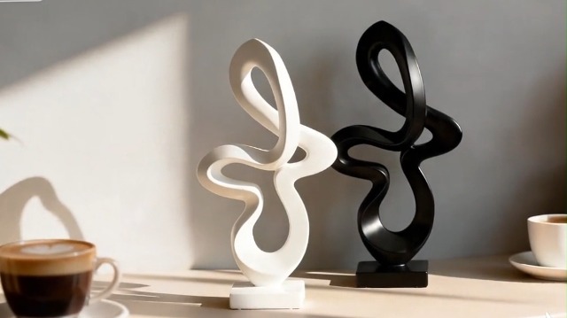 Estatua abstracta moderna de resina negra miniatura 7