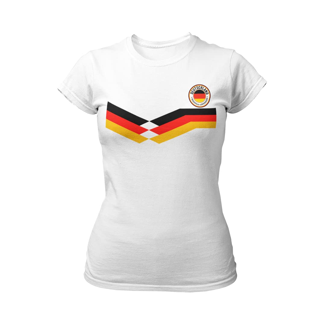 Womens Germany Football T-Shirt World Cup 2026 Design with Country Badge German Euro Team White
