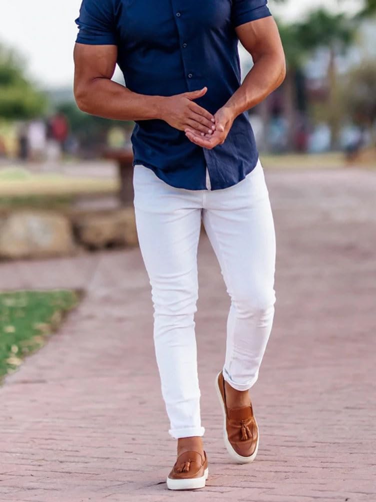 Pantalón Chino Hombre Slim Fit Elasticos Largo Trabajo Vaqueros Ajustados