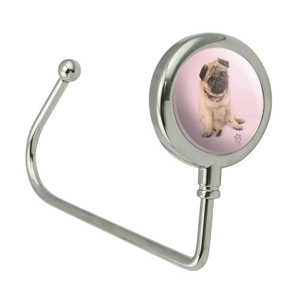 GRAPHICS & MORE Pug Puppy Dog Sitting Pink Necklace Purse Bag Hanger Holder Hook