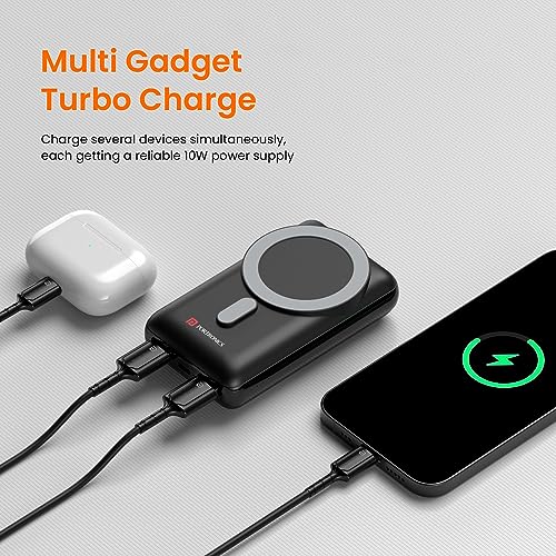 Image of Portronics Wirecell 10 10000mAh 15W Magnetic Wireless Power Bank with 22.5 Wired Output Compatible with iPhone 12 & Above, Samsung Galaxy Z Fold 2, S20 FE, S6 Edge & Other QI enables Devices(Black)