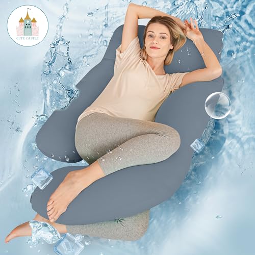 Image of Cute Castle Cooling Cover Pregnancy Pillows, Soft U-Shape Maternity Pillow with Removable Cover - Full Body Pillows for Adults Sleeping - Pregnancy Must Haves - Jumbo 57 Inch - Grey