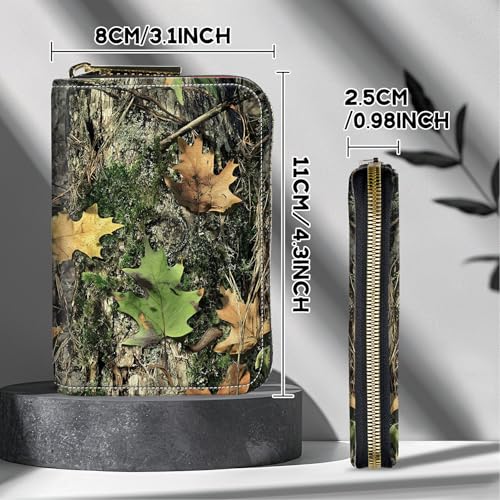 Image of Cute Credit Card Holder with Zipper, Camo Tree Leaf RFID-Blocking Card Case Small Wallet for Women Men, Multi-slot Card Organizer Case Travel Accordion Wallet