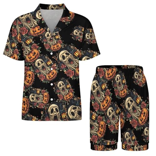 Halloween Ghostface Mens Pajamas Set Short Sleeve Sleepwear Summer Pjs Sets 2 Piece Loungewear Nightwear3