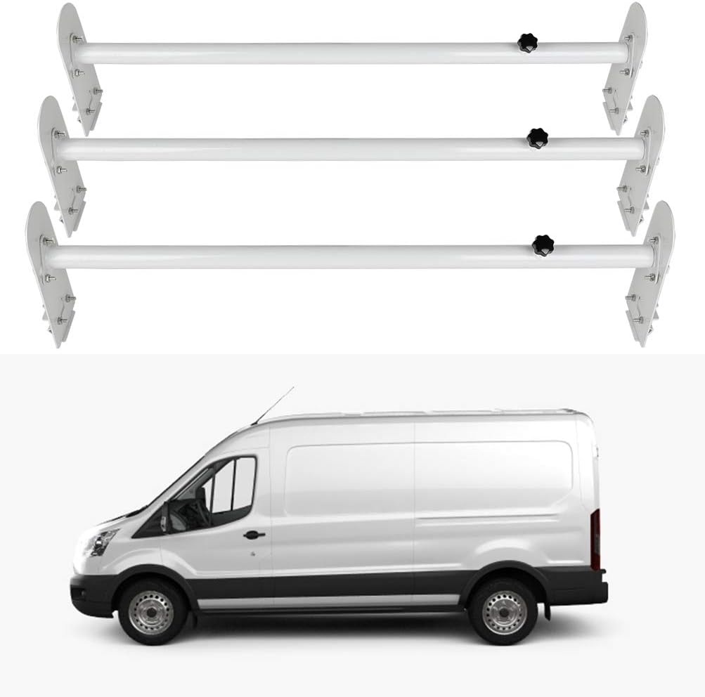 SCITOO Heavy-Duty 3 Bars Van Racks Steel Utility Ladder Truck Pickup Rack Kayak Contractor Lumber Utility for Chevy Express 2500 for Dodge for Ford E-250/350 for GMC Savana Van with Rain Gutters