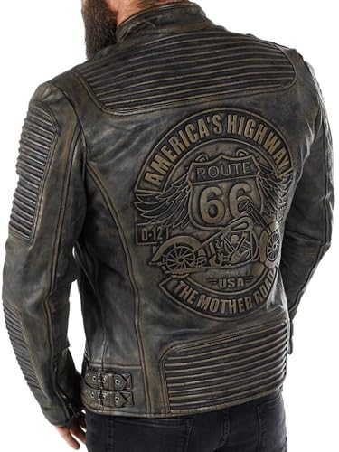 Trisis Men Leather Jacket Sheep or Cow Jacket Route66 Trendy Embossing Ribbed Style Winter Outfit 2024