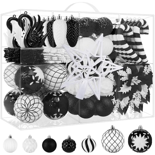 Alupssuc 128pcs Christmas Balls Ornaments Set, Black and White