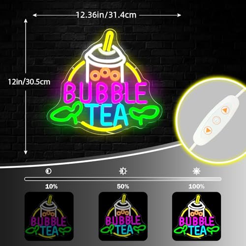 Image of Bubble Tea Neon Sign Boba Neon Light Sign Dimmable Milk Tea LED Signs for Room Beverage Coffee Shop Bubble Boba Tea Party Wall Decor Light Up Sign Gifts