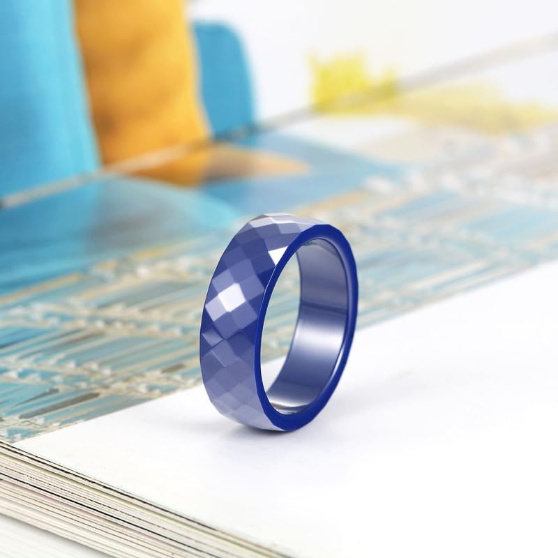 Image of PAMTIER Unisex Ceramic 6mm Multi-Faceted Rhombic Cut Classic Plain Ring | Comfort Fit, Dainty Engagement Wedding Band